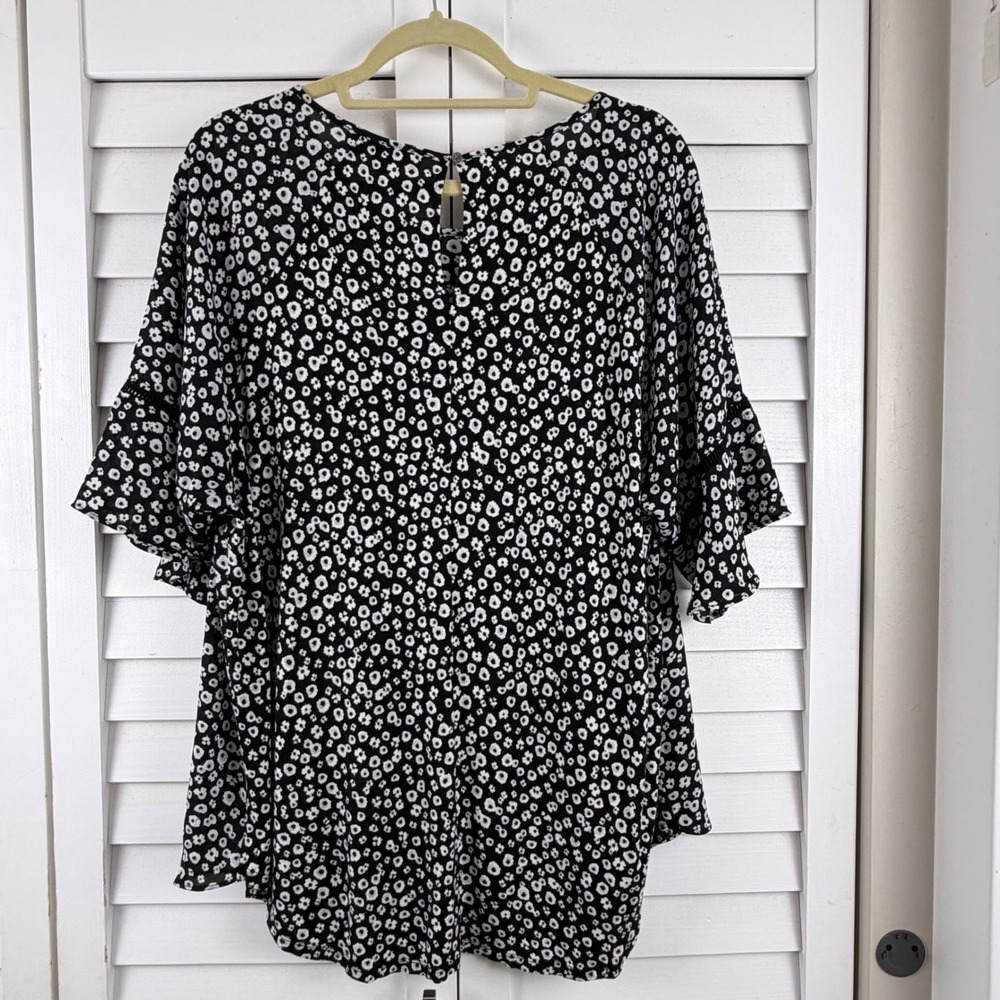 Loft Blouse Women XXL Black Floral Bell Sleeve Crochet Trim - Picture 7 of 15